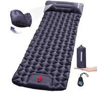 PACOONE Tapis de couchage gonflable ultra-léger avec boussole et oreiller, pompe à pied intégrée, matelas portable pour randonnée et tente de voyage (bleu)