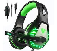 Pacrate [2023 Casque de Jeu pour PS4, PS5, PC, Xbox One, Xbox Series X LED Clarity Sound - Casque avec Microphone antibruit de 3,5 mm - Noir et Vert