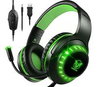 Pacrate Casque Gaming pour PS4/PS5/Xbox One/PC/Nintendo Switch, avec LED Lampe et Stéréo Basse Micro Anti-Bruit - Vert