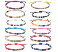 PacuM 12 Pièces Bracelet Bresilien Réglable Lot Bracelet Tissu Bohème Accessoires Plage Vacances Enfants Bijoux Tissés Coloré Unisexe pour Fête Vacances Saint Valentin Anniversaire