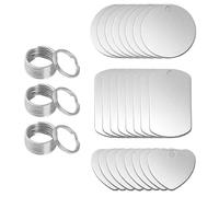 PacuM 24 Pièces Pendentif Acier Inoxydable Vierge Rond/Cœur/Rectangle Breloque Acier Inoxydable Avec Porte-Clés pour Fabrication Colliers Pendentifs Bracelets Plaques D'Identité