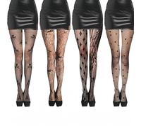 PacuM 4 Paires Collant Halloween Femme Collant Squelette & Araignée Spiderweb Tights Halloween Micro Résille Tête de Mort toile d'araignée Costume Crâne Carnaval Fête
