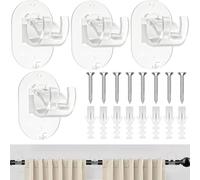 PacuM 4 pièces Supports de Tringle à Rideau Auto-adhésifs Support Tringle Rideaux Sans Percage ABS Rideau Crochet pas Besoin Percer Trous Réglables pour Maison Salle Bain(couleur transparente)