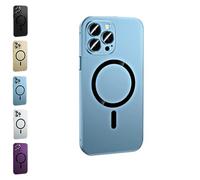 PacuM Magnetic Metal Snap-on Case for iPhone 12/13/14/15/16 Plus/Pro/Promax, Magnetic Charging Anti-Collision Matte Protective Case for iPhone (Blue,for iPhone 12 ProMax)