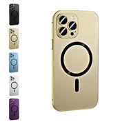 PacuM Magnetic Metal Snap-on Case for iPhone 12/13/14/15/16 Plus/Pro/Promax, Magnetic Charging Anti-Collision Matte Protective Case for iPhone (Gold,for iPhone 14 ProMax)
