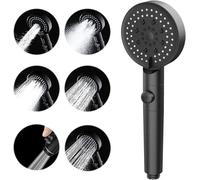 PacuM Pomme de douche haute pression à économie d'eau avec 5 modes de pulvérisation - Pommeau de douche multifonction avec bouton d'arrêt - Adoucisseur d'eau dure pour une faible pression d'eau (noir)