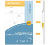 Pad aimanté mensuel 2027 avec stylo 4 couleurs - Calendrier mensuel janvier-décembre 2027