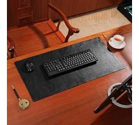 Pad de bureau de bureau en cuir authentique, Grand tapis de souris pour le jeu, Tampon d'écriture pour ordinateur portable sans glissement, Pas de ligne cousue(Black,100x40cm)