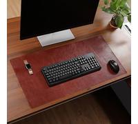 Pad de bureau de bureau en cuir authentique, Grand tapis de souris pour le jeu, Tampon d'écriture pour ordinateur portable sans glissement, Pas de ligne cousue(Brown,90x40cm)