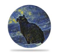 Pad de souris ronde 8.8 """" ""Black Cat Painting Desk Mat Starry Starry Night Gaming Mouse Pad avec base non gliss e et clavier de l'ordinateur de