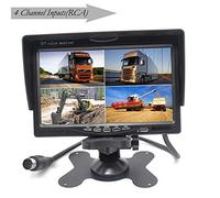 Padarsey Écran TFT LCD 7" Quad Split pour voiture, télécommande, entrées vidéo RCA 4 canaux (connecteur antichoc 4 broches) - 12 V-24 V écran 800 × 480HD avec pare-soleil anti-reflet