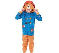 Paddington Bear Onesie Enfants | Boys Girls Animal Film Personnage avec 3D Red Bucket Hat Blue Pjs | Capuche Polaire Douce avec Zip | Marchandise du Jour du Livre