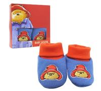 Paddington Chaussettes pour bébé - Bleu et rouge - Tricotées - Brodées - Avec semelle antidérapante - Coffret cadeau inclus