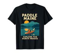 Paddle Maine Chemise Kayak Coucher de Soleil Eau Explorer North Woods T-Shirt