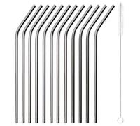 Paderno 41490B01 Lot de 12 pailles courbes 21,5 cm + goupillon inox AISI 304, noir