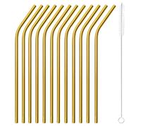 Paderno 41490G01 12 pailles courbes 21,5 cm + goupillon inox AISI 304, or, acier 18/10