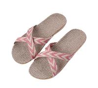PADGCNOR Pantoufles pour femmes en osier Pantoufles De Paille D'été En Lin Croisé For Femmes, For La Maison, Sandales Plage Plates, Confortables, Décontractées For L'intérieur(Pink,39-40)