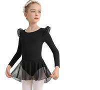 PADGCNOR Robe de Ballet pour Filles Justaucorps de Ballet for Filles, Robe Jupe à Manches Longues, Dos Creux, for la Danse(Black,L 7-8Y)