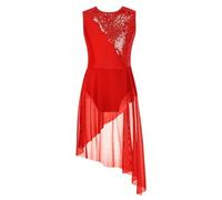PADGCNOR Robe de Ballet pour Filles Robe de Danse Ballet à Paillettes for Filles, sans Manches, Justaucorps, Patinage Artistique, Jupes Gymnastique, Costume avec Tulle(Red,8)