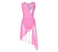 PADGCNOR Robe de Ballet pour Filles Robe de Danse Ballet à Paillettes for Filles, sans Manches, Justaucorps, Patinage Artistique, Jupes Gymnastique, Costume avec Tulle(Pink,12)