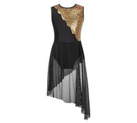 PADGCNOR Robe de Ballet pour Filles Robe de Danse Ballet à Paillettes for Filles, sans Manches, Justaucorps, Patinage Artistique, Jupes Gymnastique, Costume avec Tulle(Black,14)