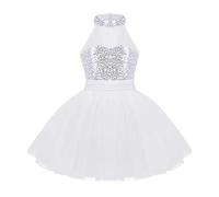 PADGCNOR Robe de Ballet pour Filles Robe Tutu de Ballet à Paillettes for Enfants, en Tulle, Danse, Gymnastique, Justaucorps, vêtements, Robe Princesse(White,XL)