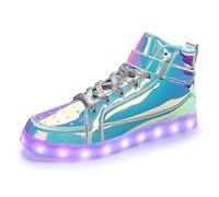 PADGENE Chaussures de Sport Montantes à LED Clignotantes Rechargeables par USB (LD Argent-Coloré, 37 EU)