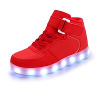 PADGENE Chaussures Enfants Garçon Fille Basket LED Lumineuse 7 Couleurs Clignotants USB Rechargeable Securité Mode Haut Dessus, Rouge Classique, 35 EU