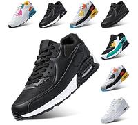 PADGENE Femme Homme Baskets Mode Chaussures Sport Course Sneakers Fitness Gym athlétique Multisports Outdoor Casual, Noir+Blanc, 41 EU
