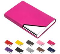 Padilike Porte-cartes en imitation cuir et acier inoxydable pour cartes de visite, de crédit, d’identité, article mixte pour homme et femme ; protège vos cartes de visite rose rouge