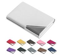 Padilike Porte-cartes en imitation cuir et acier inoxydable pour cartes de visite, de crédit, d’identité, article mixte pour homme et femme ; protège vos cartes de visite blanc