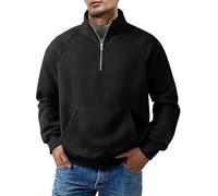 PADOLA 1/4 Zip Sweat Homme avec Polaire Hiver Chaud Sweatshirt avec Poche Kangourou Basique Pulls de Travail Manches Longues Uni Sweats Automne Décontracté Sweatshirts Hoodie (S, 0 Noir)