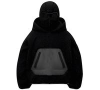 PADOLA Cagoule 1/4 Zip Pull Homme Balaclava Doublée Polaire Sweats à Capuche Teddy Uni Y2K Hoodie Veste Hiver Chaud Coupe Vent Masque Vélo Moto Manteau Blouson Parka avec Poche (L, 0 Noir)
