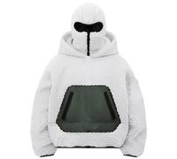 PADOLA Cagoule 1/4 Zip Pull Homme Balaclava Doublée Polaire Sweats à Capuche Teddy Uni Y2K Hoodie Veste Hiver Chaud Coupe Vent Masque Vélo Moto Manteau Blouson Parka avec Poche (L, Blanc)
