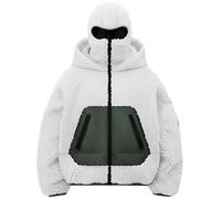 PADOLA Cagoule Zippé Pull Homme Balaclava Doublée Polaire Teddy Veste Hiver Chaud Décontracté Sweat à Capuche Y2K Zip Hoodie Vélo Moto Manteau Blouson Parka avec Poche Kangourou (XL, Blanc)