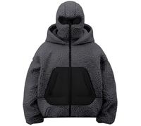 PADOLA Cagoule Zippé Pull Homme Balaclava Doublée Polaire Teddy Veste Hiver Chaud Décontracté Sweat à Capuche Y2K Zip Hoodie Vélo Moto Manteau Blouson Parka avec Poche Kangourou (S, Gris)