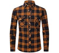 PADOLA Flanelle Chemise Homme Chemises Manches Longues à Carreaux Surchemise Bûcheron Automne Hiver Chaud Veste Haut avec Poche Chemise de Travail (S, 4 Orange)