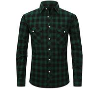 PADOLA Flanelle Chemise Homme Chemises Manches Longues à Carreaux Surchemise Bûcheron Automne Hiver Chaud Veste Haut avec Poche Chemise de Travail (XL, 1 Verte)