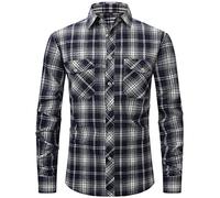 PADOLA Flanelle Chemise Homme Chemises Manches Longues à Carreaux Surchemise Bûcheron Automne Hiver Chaud Veste Haut avec Poche Chemise de Travail (XXL, 3 Blanche)