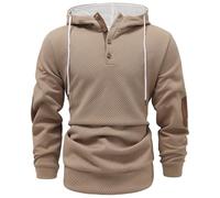 PADOLA Henley Sweat Homme 1/4 Bouton Jacquard Pull Hiver Sweats à Capuche Manches Longues Automne Hiver Sweatshirts avec Cordon de Serrage Chaud Décontracté Hoodie Streetwear (Kaki, 2XL)