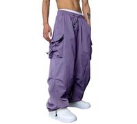 PADOLA Pantalon Cargo Baggy Homme Séchage Rapide Pantalons de Travail avec Multipoches Taille Haut Elastique Décontracté Pantalon Jogging Chino Large Pantalons Yoga Cordon de Serrage (Violet, L)