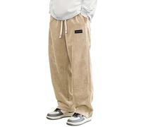 PADOLA Pantalon Velours Côtelé Homme Baggy Taille Elastique Pantalons Cargo avec Poches Décontracté Tricoté Pantalon de Travail Jambes Larges Ample Y2K Pantalons Jogging Sport