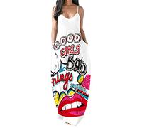 PADOLA Robe Femme Chic et Elegant Bohème avec Bretelles Spaghetti Maxi Floral Robe de Plage Longue été Décontractée Vintage Grande Taille sans Manche (6 Mot, XXL)