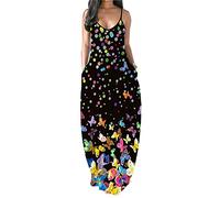 PADOLA Robe Femme Chic et Élégante Bohème Avec Poche Bretelles Spaghetti Maxi Floral de Plage Longue Été Décontractée Vintage Grande Taille Sans Manche (8 Buttefly, M)