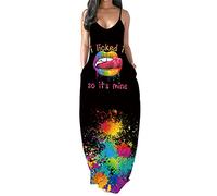 PADOLA Robe Femme Chic et Élégante Bohème Avec Poche Bretelles Spaghetti Maxi Floral de Plage Longue Été Décontractée Vintage Grande Taille Sans Manche (7 Bouche Colorée, L)