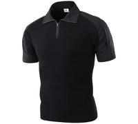 PADOLA Tactique Tee Shirt Homme 1/4 Zip Combat T Shirt Camouflage Militaire Tshirt Été Cargo T-Shirts à Manches Courtes Multi-Poches Chemise de Travail Tenue Militaire Chasse (M, 0 Noir)