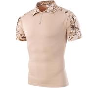 PADOLA Tactique Tee Shirt Homme 1/4 Zip Combat T Shirt Camouflage Militaire Tshirt Été Cargo T-Shirts à Manches Courtes Multi-Poches Chemise de Travail Tenue Militaire Chasse (L, 5 Beige)