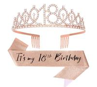Padorul Ensemble couronne et écharpe pour 18e anniversaire - Diadème en strass or rose avec écharpe pailletée « It's My 18th Birthday ! », décorations de fête élégantes, accessoires photo, cadeaux