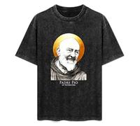 Padre Pio of Pietrelcina Black T-Shirt Printed Tee Graphic Top for Men Unisex Shirt S