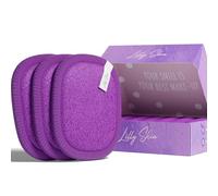 Pads Démaquillants Lavables et Réutilisables Lilly Skin - Lingettes Carrées Microfibres Nettoyantes et Exfoliantes pour la Peau du Visage - Boîte de 7 Pads en Tissu Simili Coton - Violet Intense